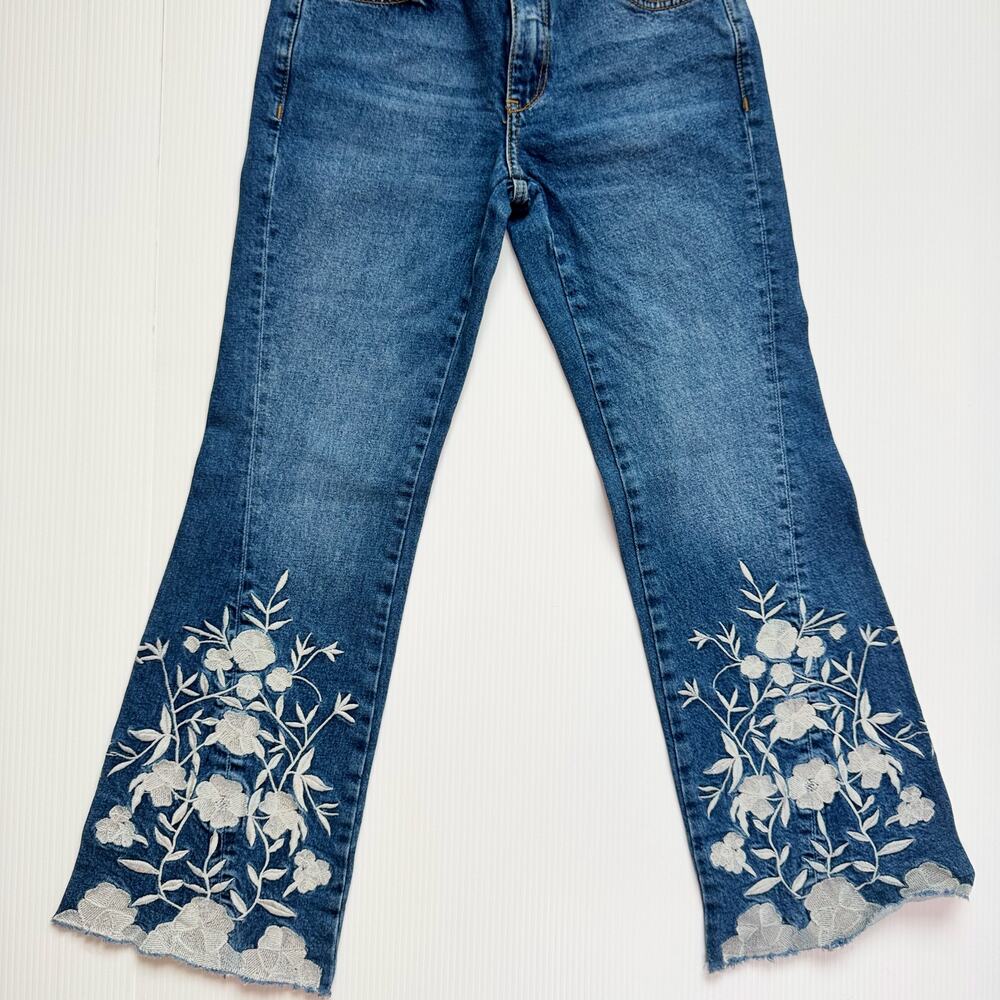 Anthropologie Pilcro Flare Jeans Women’s 26 Floral Embroidered Naturecore Boho - Picture 12 of 16